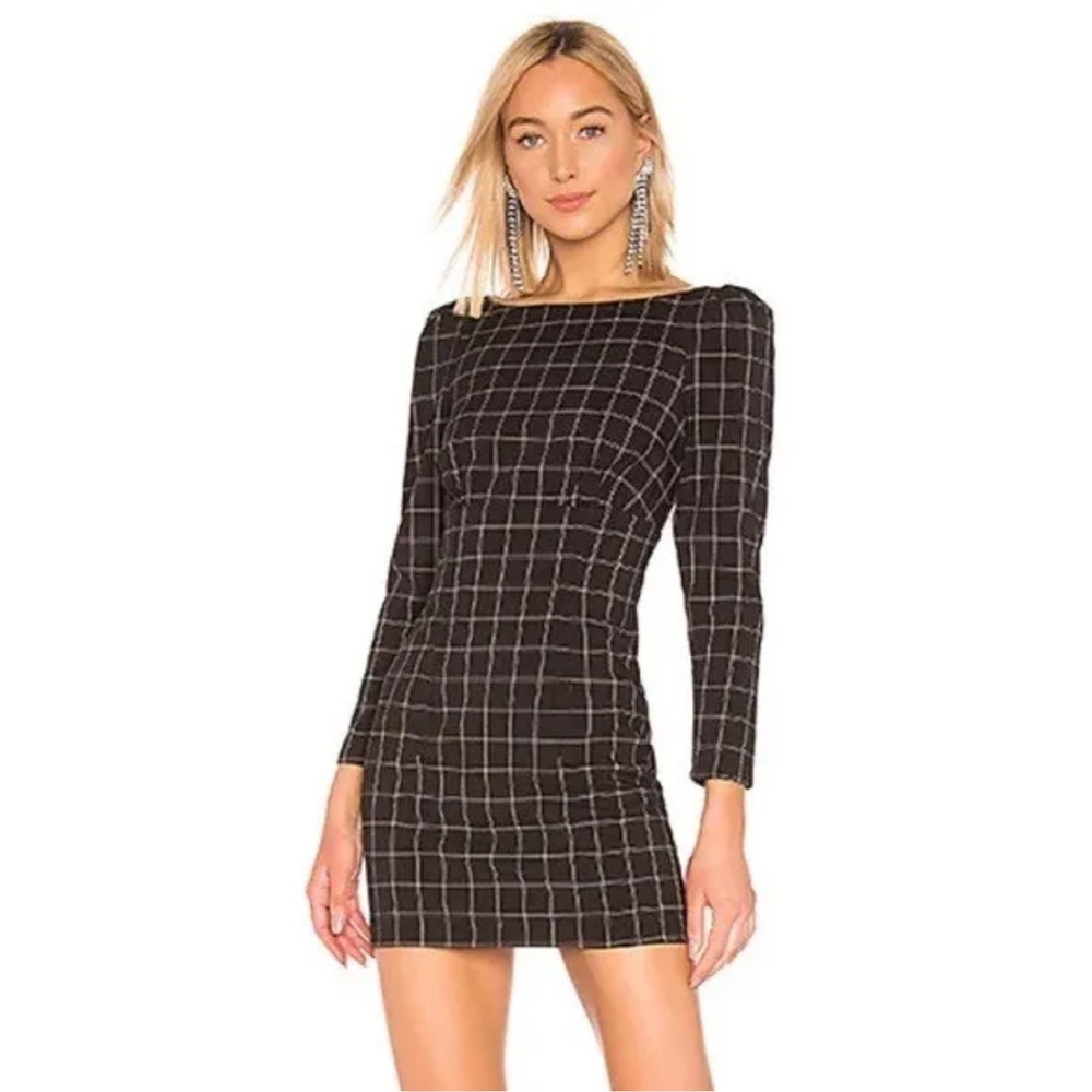 NWT H:ours Shae Dress in Black & White Plaid Mini Revolve Cocktail